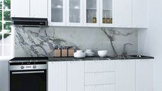 Set bucatarie SPACE 260 cm, 8 corpuri, blat termorezistent, fronturi MDF, alb rustic