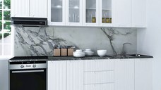 Set bucatarie SPACE 260 cm, 8 corpuri, blat termorezistent, fronturi MDF, alb rustic