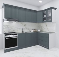 Set bucatarie SPACE COLT 240x140 cm, 9 corpuri, blat termorezistent, fronturi MDF, antracit - 1