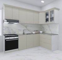 Set bucatarie SPACE COLT 240x140 cm, 9 corpuri, blat termorezistent, fronturi MDF, crem - 1