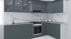 Set bucatarie SPACE COLT 300x140 cm, 11 corpuri, blat termorezistent, fronturi MDF, antracit