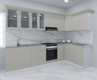 Set bucatarie SPACE COLT 300x140 cm, 11 corpuri, blat termorezistent, fronturi MDF, crem - 1