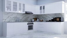 Set bucatarie SPACE COLT 300x250 cm, 15 corpuri, blat termorezistent, fronturi MDF, alb rustic