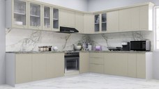 Set bucatarie SPACE COLT 300x250 cm, 15 corpuri, blat termorezistent, fronturi MDF, crem