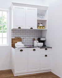 Set bucatarie SQUARE 120 cm, 2 corpuri, cu sertar, blat termorezistent, fronturi MDF, alb antichizat - 1