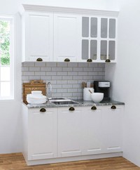 Set bucatarie SQUARE 140 cm, 4 corpuri, blat termorezistent, fronturi MDF, alb rustic - 1