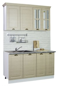 Set bucatarie SQUARE 140 cm, 4 corpuri, blat termorezistent, fronturi MDF, fag rustic - 1