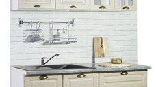 Set bucatarie SQUARE 140 cm, 4 corpuri, cu sertare, blat termorezistent, fronturi MDF, fag rustic