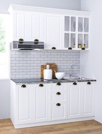 Set bucatarie SQUARE 160 cm, 6 corpuri, blat termorezistent, fronturi MDF, alb rustic - 1