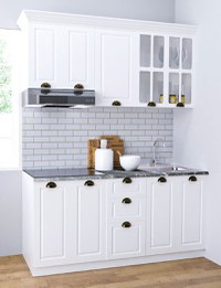 Set bucatarie SQUARE 160 cm, 6 corpuri, blat termorezistent, fronturi MDF, alb rustic - 1