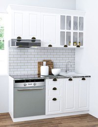 Set bucatarie SQUARE 160 cm, 6 corpuri, corp cuptor, blat termorezistent, fronturi MDF, alb rustic - 1