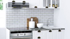 Set bucatarie SQUARE 160 cm, 6 corpuri, corp cuptor, blat termorezistent, fronturi MDF, alb rustic