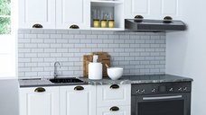 Set bucatarie SQUARE 180 cm, 3 corpuri, blat termorezistent, fronturi MDF, alb rustic