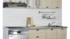 Set bucatarie SQUARE 200.01 cm, 6 corpuri, sertare, blat termorezistent, fronturi MDF, fag rustic