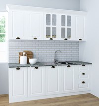 Set bucatarie SQUARE 200 cm, 6 corpuri, blat termorezistent, fronturi MDF, alb rustic - 1