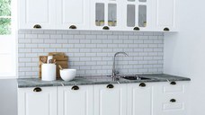 Set bucatarie SQUARE 200 cm, 6 corpuri, blat termorezistent, fronturi MDF, alb rustic