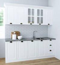 Set bucatarie SQUARE 200 cm, 6 corpuri, blat termorezistent, fronturi MDF, alb rustic - 1