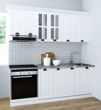 Set bucatarie SQUARE 200 cm, 6 corpuri, corp cuptor, blat termorezistent, fronturi MDF, alb rustic - 1