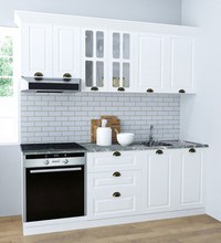 Set bucatarie SQUARE 200 cm, 6 corpuri, corp cuptor, cu sertare, blat termorezistent, fronturi MDF, culoare alb rustic - 1