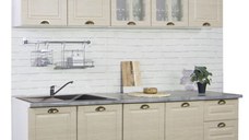 Set bucatarie SQUARE 200 cm, 6 corpuri, cu sertare, blat termorezistent, fronturi MDF, fag rustic