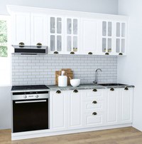 Set bucatarie SQUARE 220 cm, 8 corpuri, blat termorezistent, fronturi MDF, alb rustic - 1