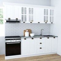 Set bucatarie SQUARE 220 cm, 8 corpuri, blat termorezistent, fronturi MDF, alb rustic - 1