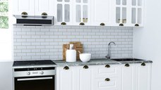 Set bucatarie SQUARE 220 cm, 8 corpuri, blat termorezistent, fronturi MDF, alb rustic