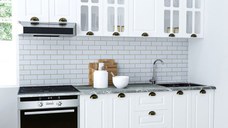 Set bucatarie SQUARE 220 cm, 8 corpuri, blat termorezistent, fronturi MDF, alb rustic