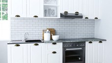 Set bucatarie SQUARE 240 cm, 5 corpuri, blat termorezistent, fronturi MDF, alb rustic