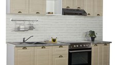 Set bucatarie SQUARE 240 cm, 7 corpuri, blat termorezistent, fronturi MDF, fag