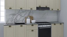 Set bucatarie SQUARE 240 cm, 8 corpuri, corp cuptor, blat termorezistent, fronturi MDF, fag