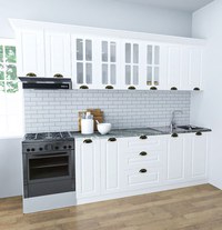 Set bucatarie SQUARE 260 cm, 7 corpuri, blat termorezistent, fronturi MDF, culoare alb rustic - 1