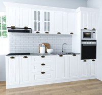 Set bucatarie SQUARE 260 cm, 7 corpuri, corp cuptor + microunde, blat termorezistent, fronturi MDF, alb rustic - 1