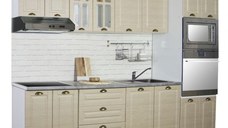 Set bucatarie SQUARE 260 cm, 7 corpuri, corp cuptor + microunde, blat termorezistent, fronturi MDF, fag