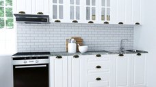Set bucatarie SQUARE 260 cm, 8 corpuri, corp cuptor, blat termorezistent, fronturi MDF, alb rustic