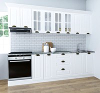 Set bucatarie SQUARE 260 cm, 8 corpuri, corp cuptor, blat termorezistent, fronturi MDF, alb rustic - 1