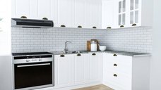 Set bucatarie SQUARE COLT 240x140 cm, 9 corpuri, blat termorezistent, fronturi MDF, alb rustic