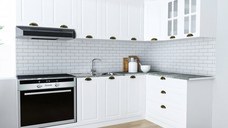 Set bucatarie SQUARE COLT 240x140 cm, 9 corpuri, blat termorezistent, fronturi MDF, alb rustic