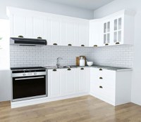 Set bucatarie SQUARE COLT 240x140 cm, 9 corpuri, blat termorezistent, fronturi MDF, alb rustic - 1