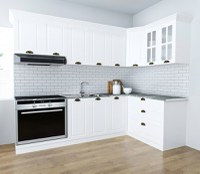 Set bucatarie SQUARE COLT 240x140 cm, 9 corpuri, blat termorezistent, fronturi MDF, alb rustic - 1