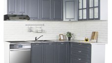 Set bucatarie SQUARE COLT 240x140 cm, 9 corpuri, blat termorezistent, fronturi MDF, antracit