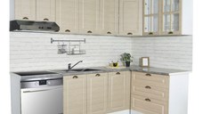 Set bucatarie SQUARE COLT 240x140 cm, 9 corpuri, blat termorezistent, fronturi MDF, fag