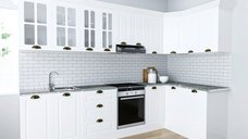 Set bucatarie SQUARE COLT 300x140 cm, 11 corpuri, blat termorezistent, fronturi MDF, alb rustic