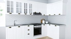 Set bucatarie SQUARE COLT 300x140 cm, 11 corpuri, blat termorezistent, fronturi MDF, alb rustic