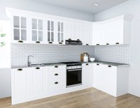 Set bucatarie SQUARE COLT 300x140 cm, 11 corpuri, blat termorezistent, fronturi MDF, alb rustic - 1