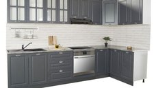 Set bucatarie SQUARE COLT 300x140 cm, 11 corpuri, blat termorezistent, fronturi MDF, antracit