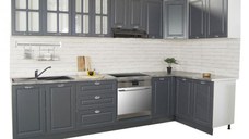 Set bucatarie SQUARE COLT 300x140 cm, 11 corpuri, blat termorezistent, fronturi MDF, antracit