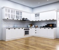 Set bucatarie SQUARE COLT 300x250 cm, 15 corpuri, blat termorezistent, fronturi MDF, alb rustic - 1