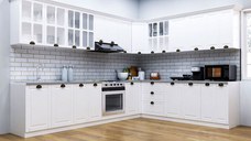 Set bucatarie SQUARE COLT 300x250 cm, 15 corpuri, blat termorezistent, fronturi MDF, alb rustic