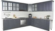 Set bucatarie SQUARE COLT 300x250 cm, 15 corpuri, blat termorezistent, fronturi MDF, antracit